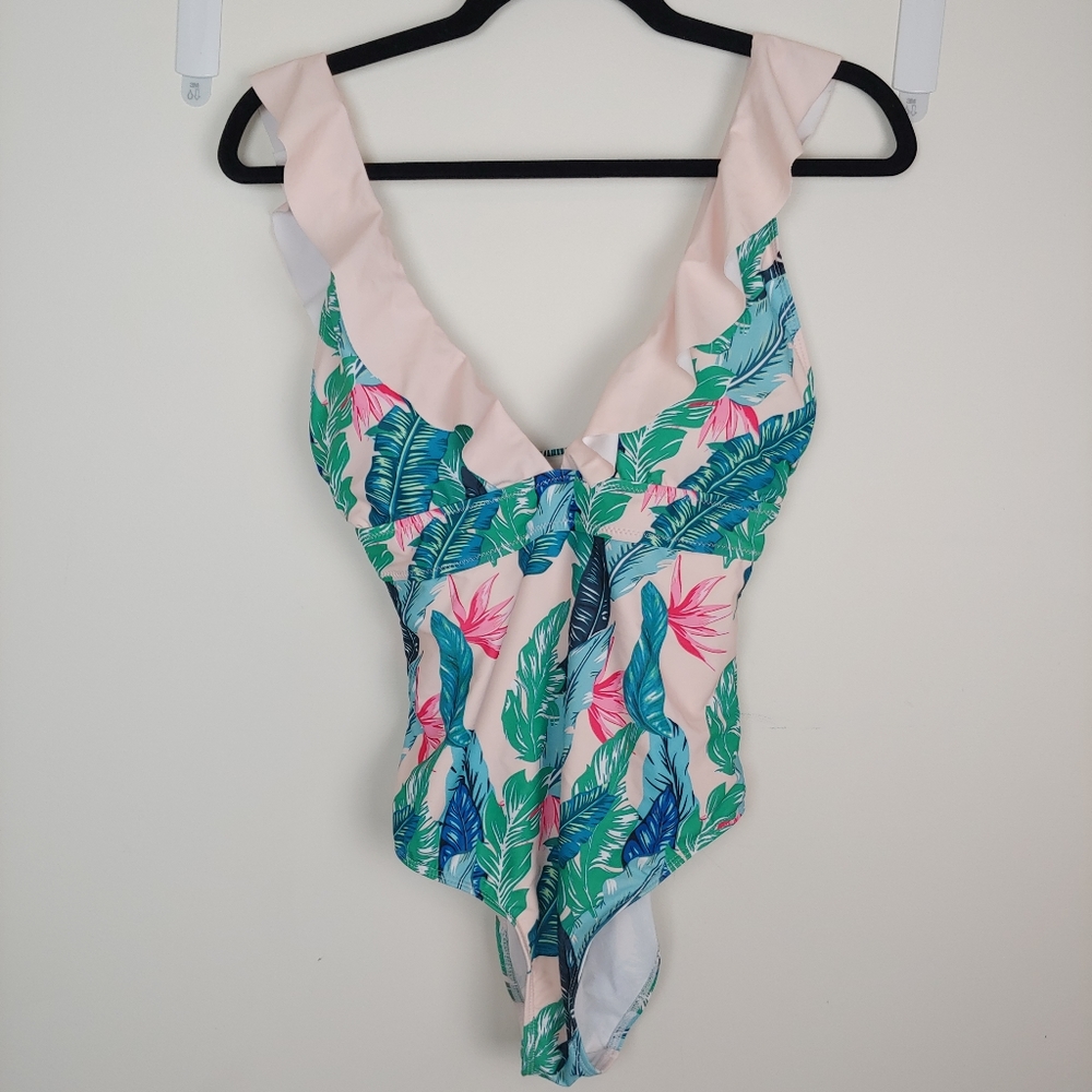 2/$15 Spring Floral Pink Ruffle One Piece Swimsuit